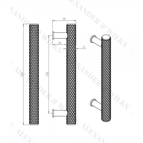 CRISPIN KNURLED T BAR Cupboard Handle - 3 sizes - 8 finishes (AW809)