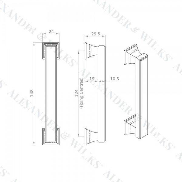 JESPER SQUARE D Cupboard Handle - 3 sizes - 4 finishes (AW813)