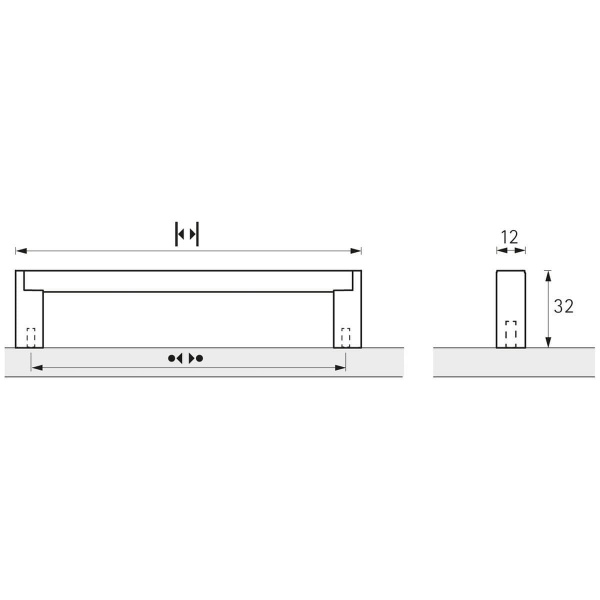 BERMEO BAR Cupboard Handle - 4 sizes - MATT BLACK/BRUSHED S/STEEL LOOK finish (HETTICH - New Modern)