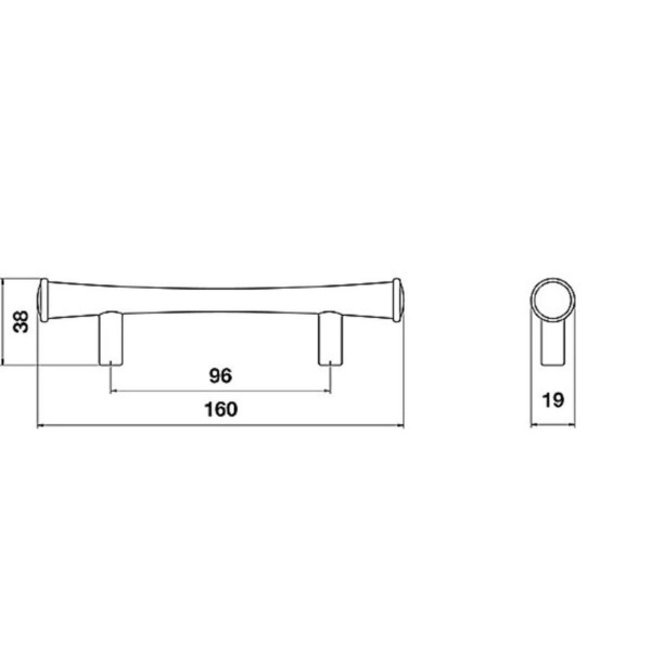 BERWICK T BAR Cupboard Handle - 96mm h/c size - POLISHED PEWTER finish (PWS H1063.96.PE)