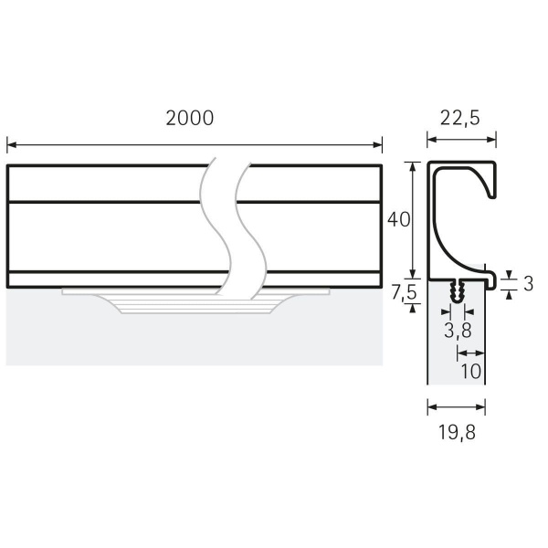 ESLINGA PROFILE Cupboard Handle - 2000mm (cut to size) - ANODISED ALUMINIUM (HETTICH - New Modern)