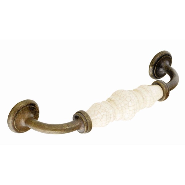 HOLMES/MILNER CERAMIC CRACKLE FIXED D Cupboard Handle - 128mm h/c size - 2 finishes (PWS H367/368)