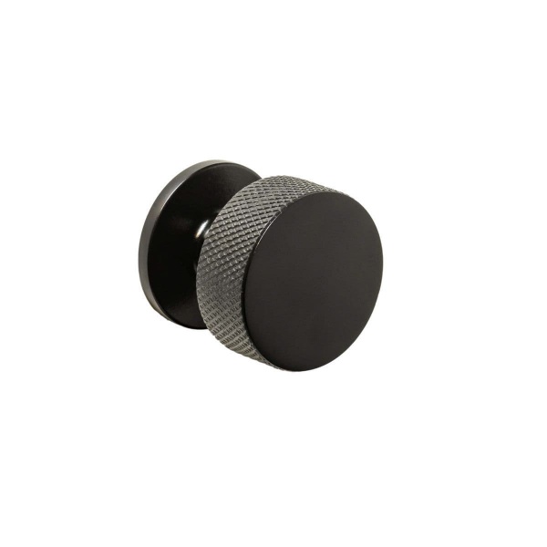 KNURLED ROUND KNOB with FIXED BACKPLATE Cupboard Handle - 32mm diameter - 3 finishes (PWS K1117.32)