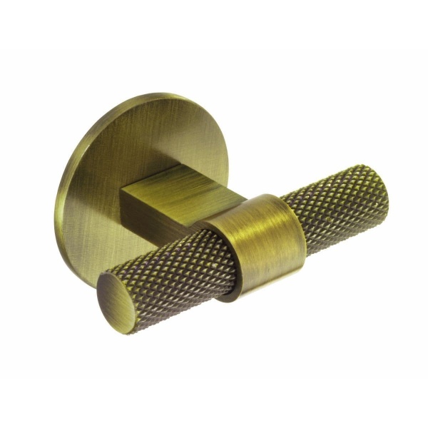 KNURLED T KNOB c/w CIRCULAR BACKPLATE Cupboard Handle - 60mm long - 3 finishes (PWS H1125.35)
