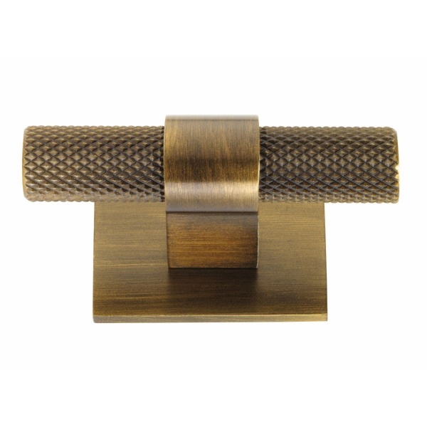 KNURLED T KNOB c/w RECTANGULAR BACKPLATE Cupboard Handle - 60mm long - 3 finishes (PWS H1125.35)