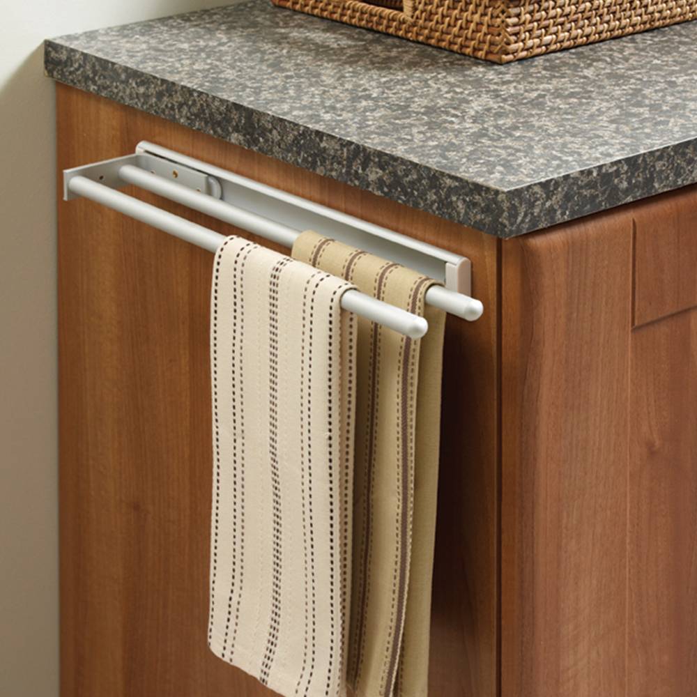 TELESCOPIC PULL-OUT DOUBLE ARM TOWEL RAIL 450mm wide Anodised