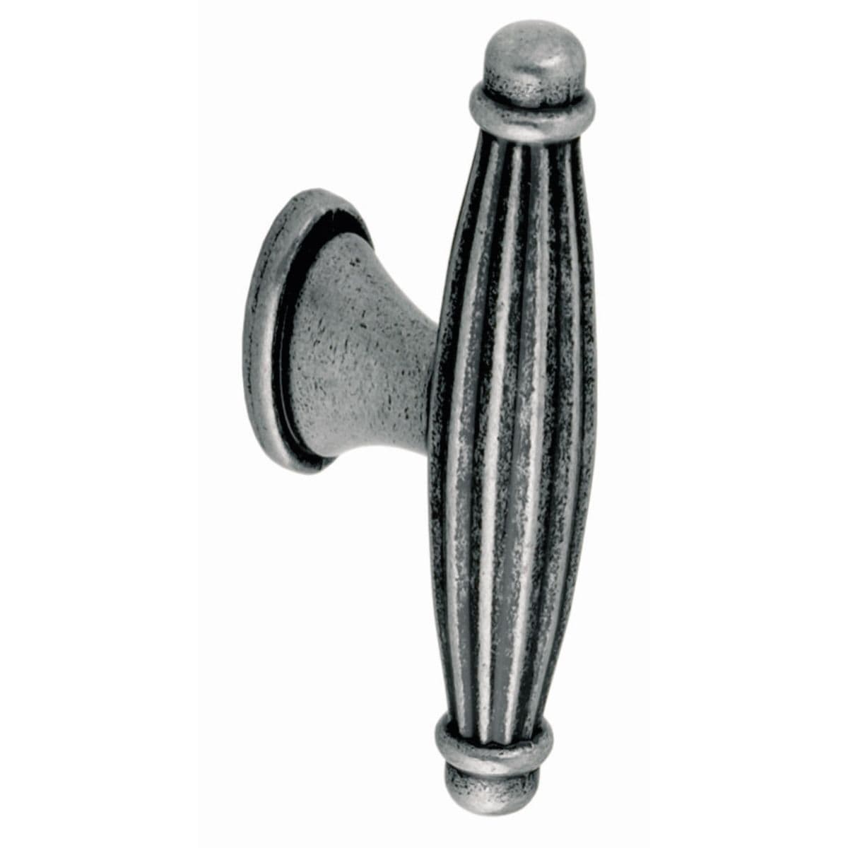 LEASOWES REEDED T KNOB Cupboard Handle - 70mm long - ANTIQUE PEWTER EFFECT finish (PWS 2432AP)