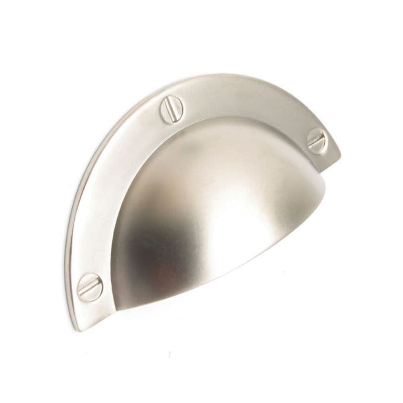 MILITARY faux screw CUP Cupboard Handle - 64mm h/c size - SATIN NICKEL finish (ECF FF57664)