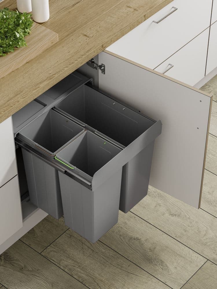 PULL-OUT WASTE BIN (Base Mounted 68 litre capacity) for minimum 600mm wide cabinet (ECF BIN39)