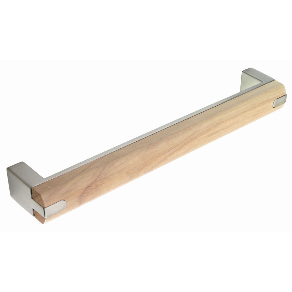 SHORT WOODEN BAR Handle - 160mm h/c size - BRUSHED S/STEEL EFFECT & OAK finish (PWS H438.160.BSO)
