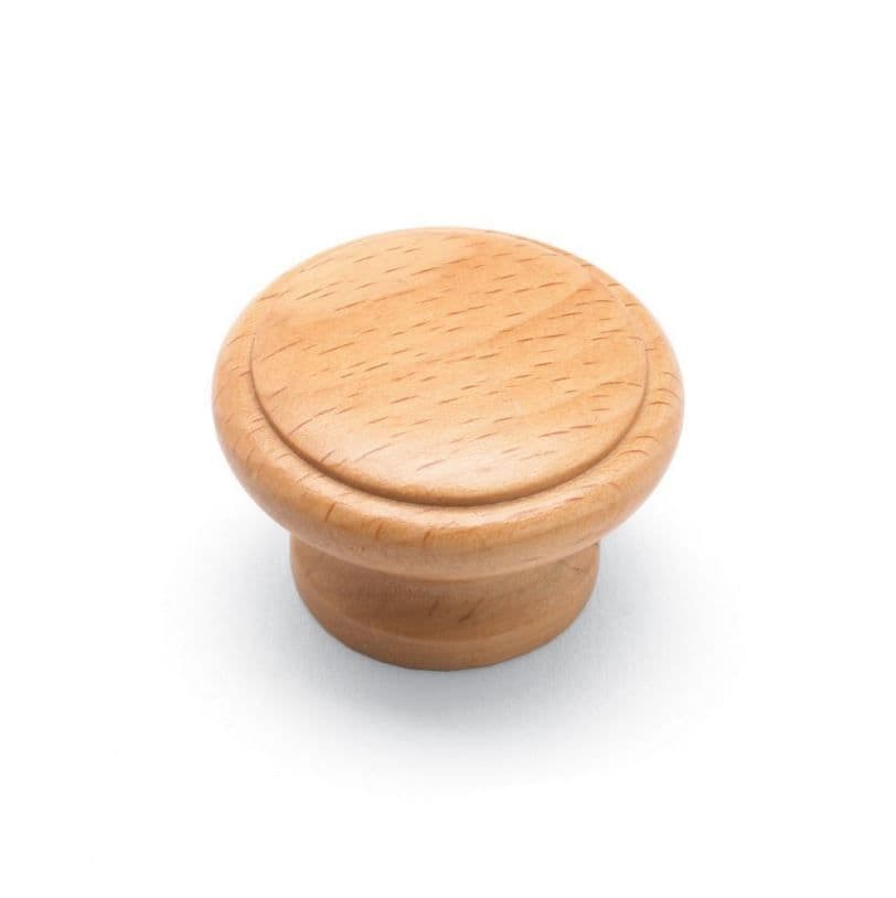 WOODEN Laithe Ridged Knob Cupboard Handle - 42mm diameter - 6 no. WOOD finishes (ECF FF56142)