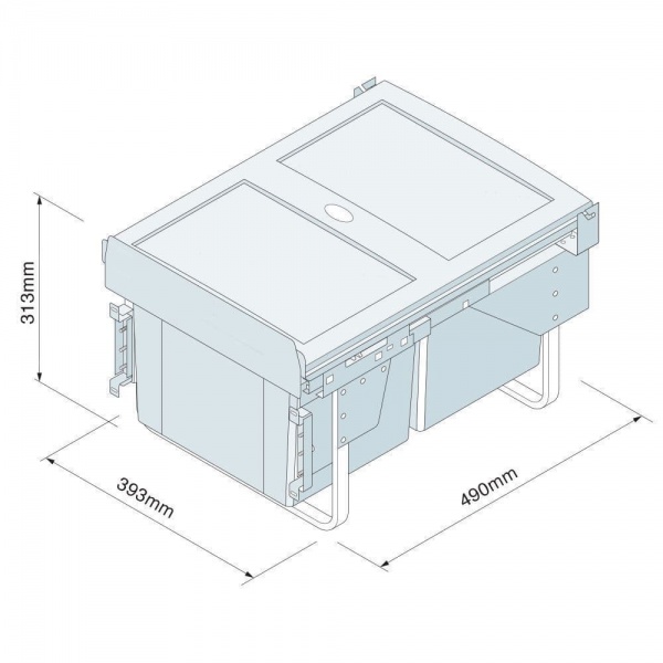 PULL-OUT WASTE BIN (Base Mounted 30 litre capacity) for minimum 450mm wide cabinet (ECF BIN38)