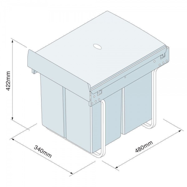 PULL-OUT WASTE BIN (Base Mounted 40 litre capacity) for minimum 400mm wide cabinet (ECF BIN35)