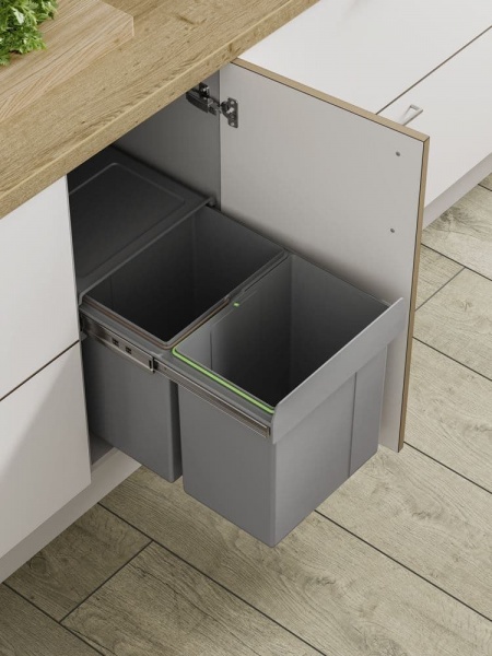 PULL-OUT WASTE BIN (Base Mounted 40 litre capacity) for minimum 400mm wide cabinet (ECF BIN35)