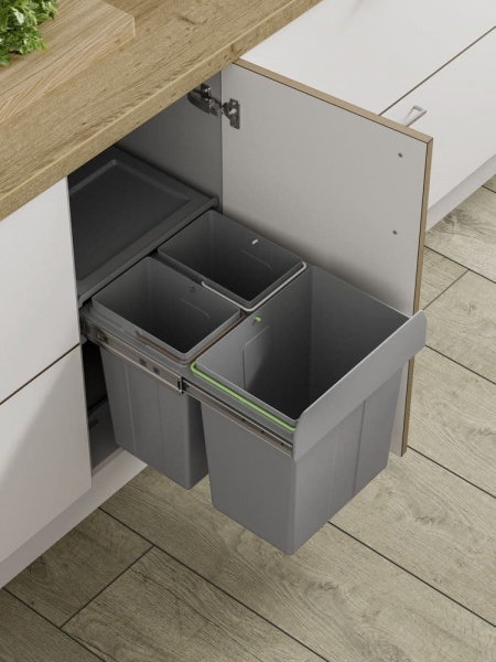PULL-OUT WASTE BIN (Base Mounted 40 litre capacity) for minimum 400mm wide cabinet (ECF BIN37)