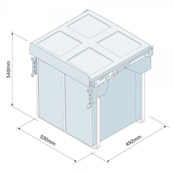 PULL-OUT WASTE BIN (Base Mounted 68 litre capacity) for minimum 600mm wide cabinet (ECF BIN39)