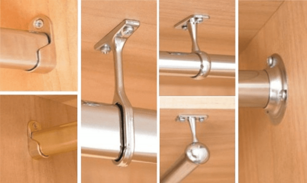 WARDROBE RAIL FITTINGS - OVAL & ROUND Tube - End & Centre Supports - CHROME PLATED or BRASS PLATED