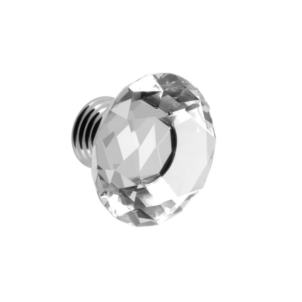 WELTON CRYSTAL KNOB Cupboard Handle -40mm dia - BRUSHED S/STEEL & CRYSTAL EFFECT finish (PWS KDH3014)