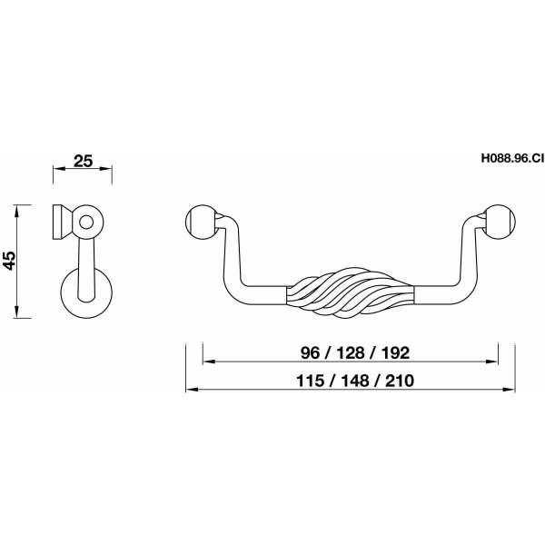 WOLSINGHAM CAGE DROP Cupboard Handle - 128mm h/c size - ANTIQUE CAST IRON finish (PWS H091.128.CI)